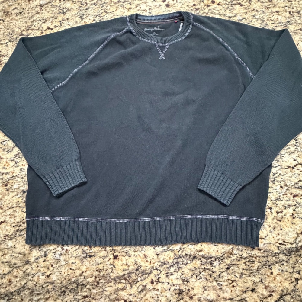 Tommy Bahama Mens XXL Blue Raglan‎ Crewneck Sweater Contrast Stitching